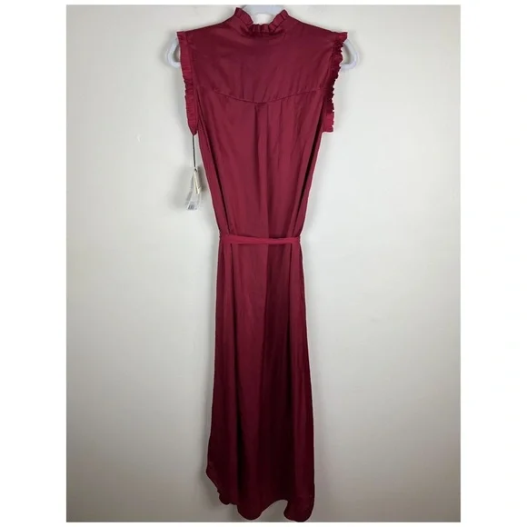 Zadig & Voltaire Feminine Lightweight Raos Satin Ruffle Midi Dress In Wine XS - Picture 9 of 16